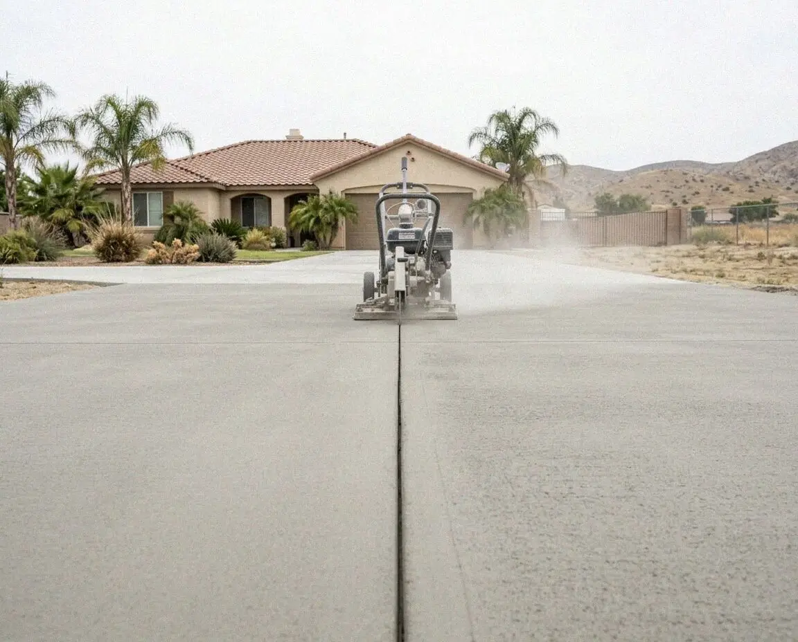 Diamond saw cutting a concrete driveway at a Moreno Valley home