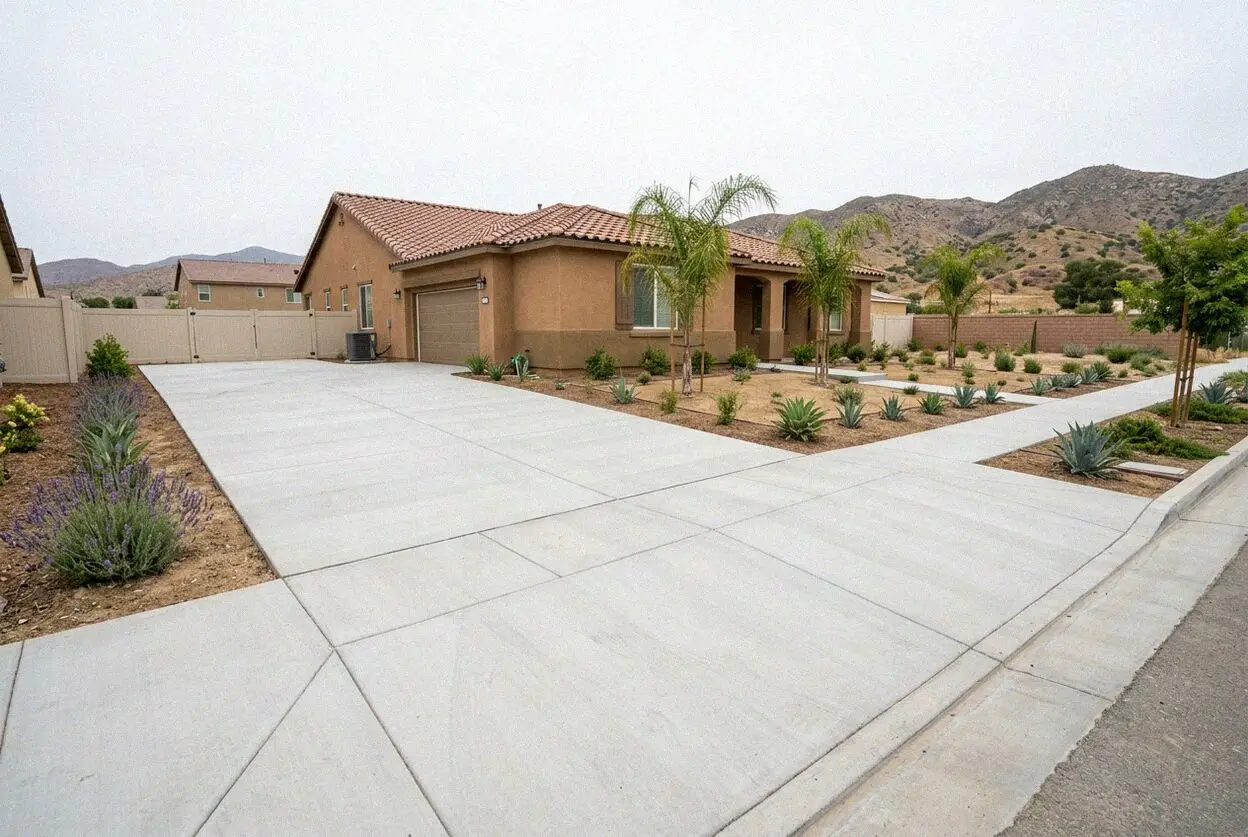 New concrete driveway and approach at a Sunnymead home in Moreno Valley