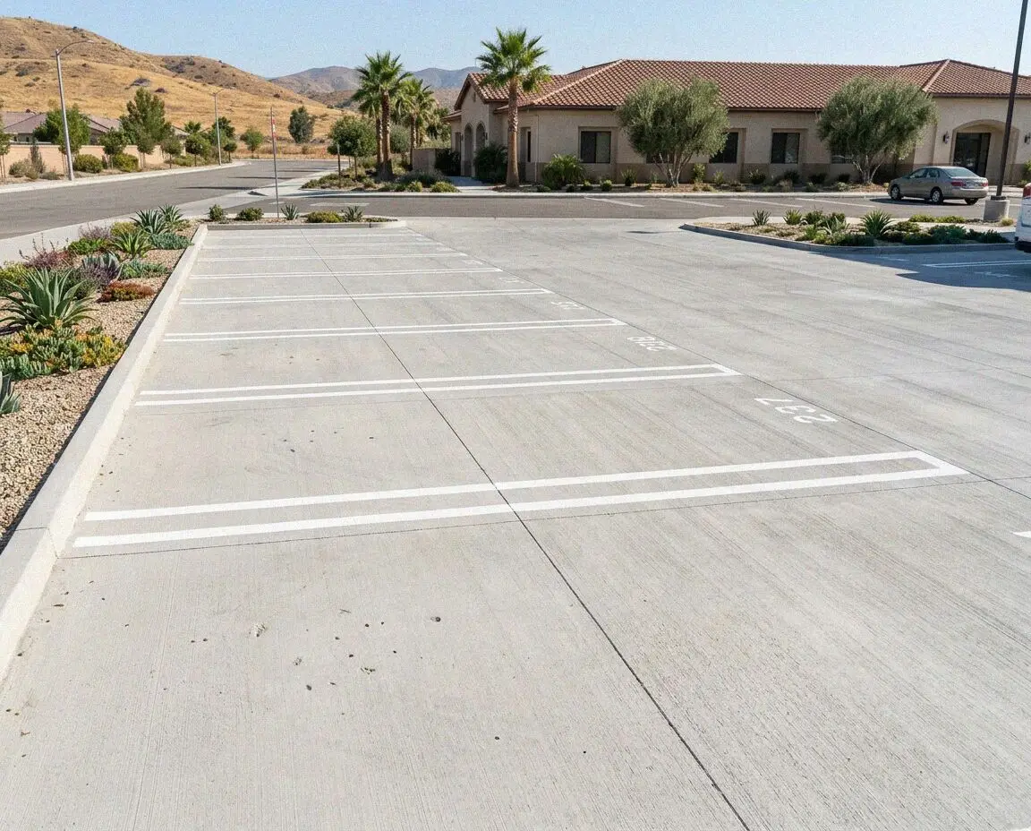 Concrete parking lot at a commercial retail center in Moreno Valley